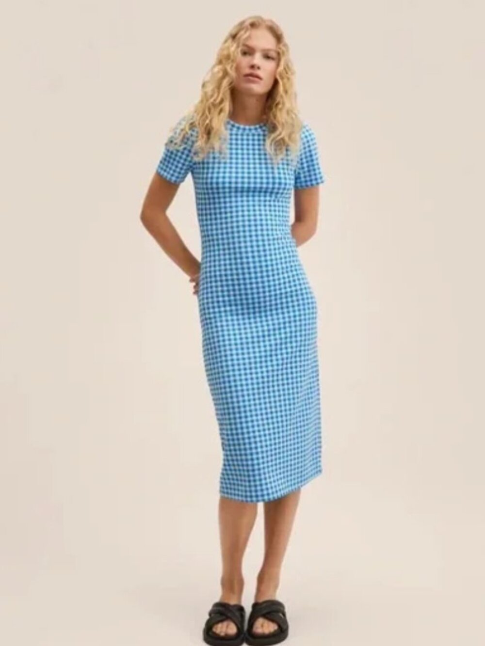 Mango Gingham Style Dress - Blue & White - Size Large